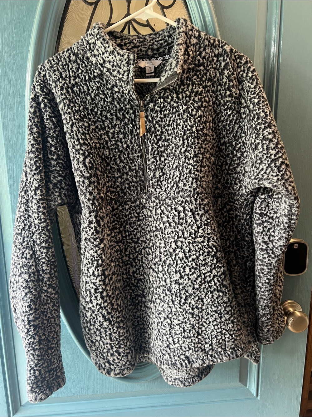 Time and Tru Black and White Sherpa Quarter-Zip Pullover
